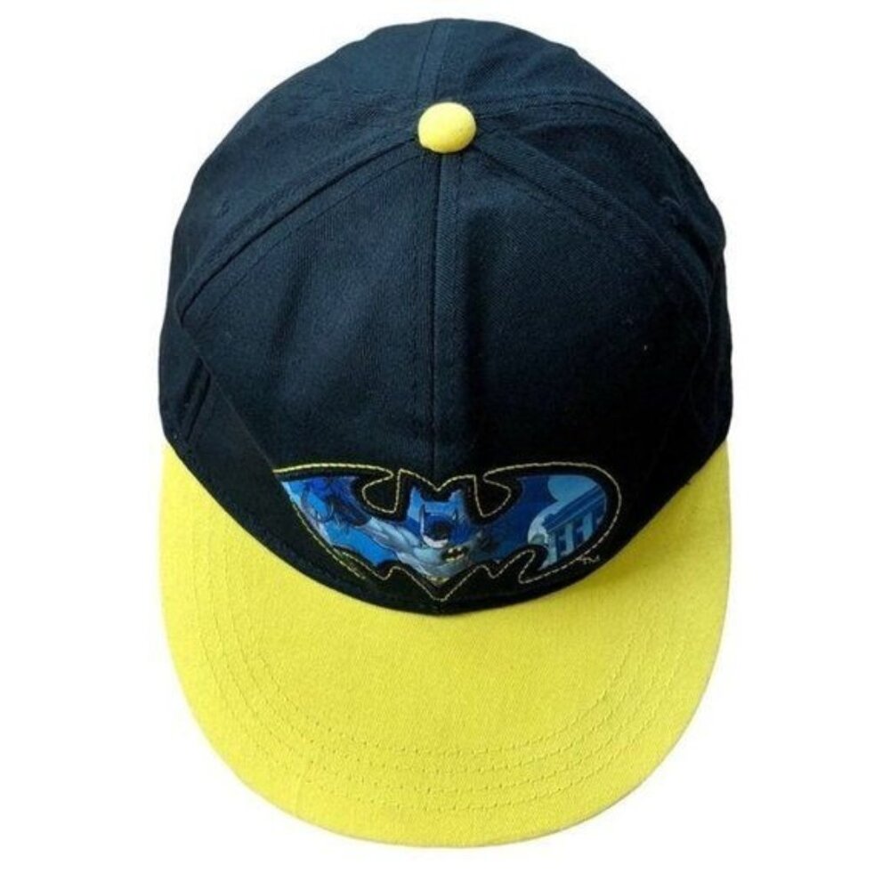 Batman Black Cotton Snapback Hat Yellow Spellout Comic